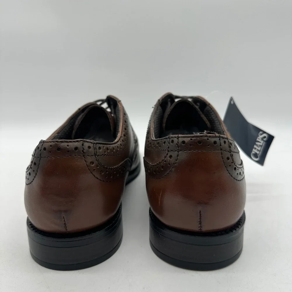 Chaps 96-98722‎ Mens 9.5 M Astor Dark Tan Wingtip Brogue Oxford Dress Shoes